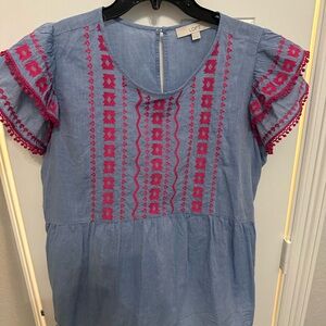 LOFT Blue Embroidered Women's Top